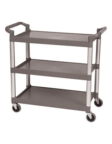 CHARIOT DE SERVICE 3 NIVEAUX EN POLYPROPYLENE SUPPORTS EN ALUMINIUM. CHARGE 150 KG L (en mm) : 1Â 030 - P (en mm) : 500 H (en mm)