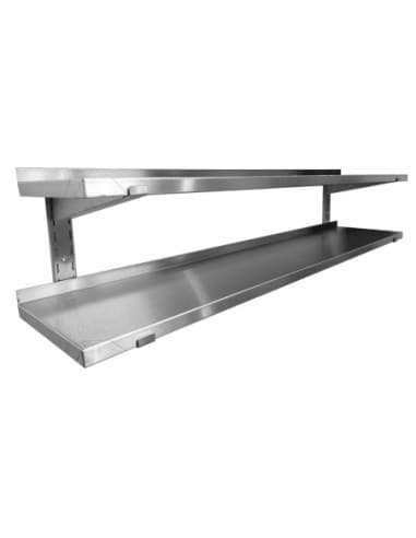 ETAGERE MURALE INOX 304 PLEINE S/3 CREMAILLERES 2 NIVEAUX L (en mm) : 1Â 800 - P (en mm) : 400 H (en mm) : 635