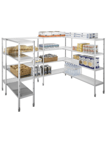 RAYONNAGE ALU CHARGE LOURDE. 5 NIVEAUX CLAYETTES EN POLYPROPYLENE. LARGEUR 50 MM L (en mm) : 996 - P (en mm) : 480 H (en mm) : 2