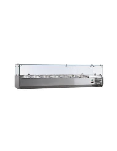 VITRINE A INGREDIENTS INOX. +2/+8°C. GAZ R600A PARE-HALEINE VERRE. 7GN1/3-150 NON COMPRIS Tension : 230V Mono - Puissance (en kW