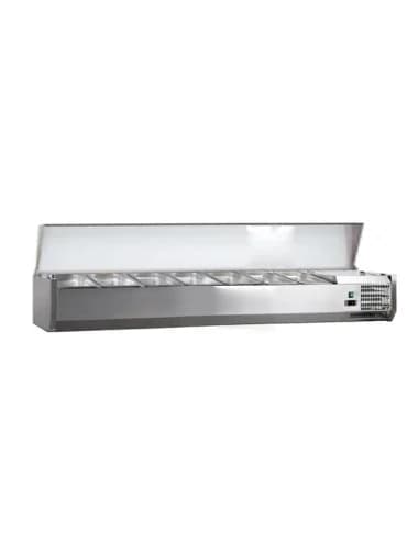 VITRINE A INGREDIENTS INOX. +2/+8°C. GAZ R600A COUVERCLE INOX. 7GN1/3-150 NON COMPRIS Tension : 230V Mono - Puissance (en kW) :