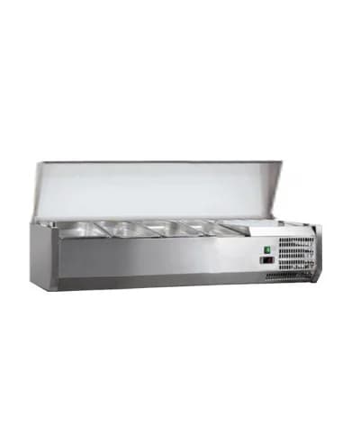 VITRINE A INGREDIENTS INOX. +2/+8°C. GAZ R600A COUVERCLE INOX. 3GN1/3 + 1GN1/2-150 NON COMPRIS Tension : 230V Mono - Puissance (