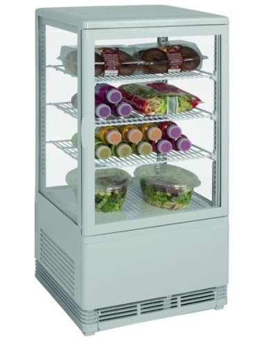 VITRINE REFRIGEREE BLANCHE 68 LITRES 0/+12°C 3 GRILLES. AVEC ECLAIRAGE Tension : 230V Mono - Puissance (en kW) : 0.16 L (en mm)