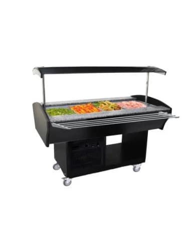 BUFFET REFRIGERE CENTRAL. FROID STATIQUE 0/+10°C. CUVE 6GN1/1-150. PORTE-ASSIETTES GRANIT - Tension : 230V Mono - Puissance (en