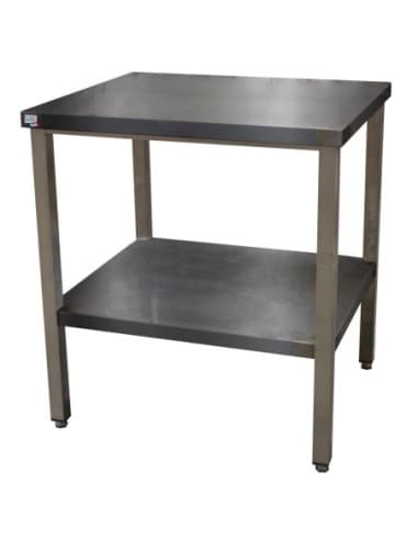 TABLE CENTRALE INOX 780X660 H-850MM AVEC ETAGERE A 270MM DU SOL POUR ENCASTREMENT BFC2/3 LE PLATEAU. ET POUR POSER UN FOUR VULCA