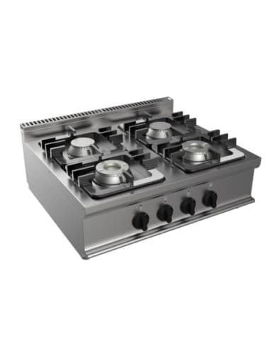 FOURNEAU GAZ 4 BRULEURS INOX 304 A POSER 2X4.5+2X7.5 KW L (en mm) : 800 - P (en mm) : 700 H (en mm) : 270