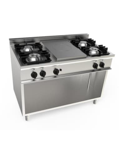 PLAQUE COUP DE FEU 4.5KW + FEUX GAZ: 2X4.5+2X7.5KW SUR PIETEMENT OUVERT L (en mm) : 1 200 - P (en mm) : 700 H (en mm) : 850