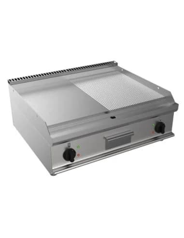 FRY-TOP ELECTRIQUE 1/2 LISSE-1/2 NERVUREE A POSER ZONE DE CUISSON 800X530 MM Fourni avec câble électrique. sans prise Puissance