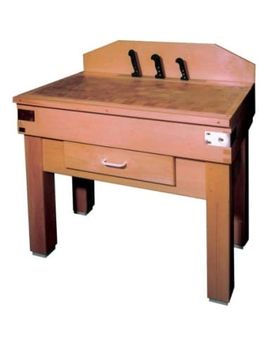 BILLOT BOIS MONTE COMPLET SUR PIETEMENT. DESSUS REVERSIBLE 1000 X 500 X 200 MM AVEC CEINTURE 2 COTES + EQUERRES INOX. ALESE ARRI