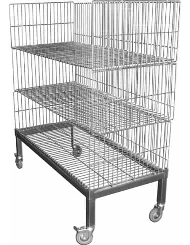 CHARIOT A BARQUETTES FILAIRE INOX 304 - 2 NIVEAUX AVEC PANIERS EMBOITES L (en mm) : 1Â 250 - L (en mm) : 580 H (en mm) : 850 4 R