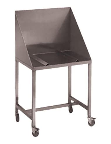 TABLE A NAPPER INOX 304. 4 ROULETTES D.100 MM CHAPE ZINGUEE DONT 2 A FREINS L (en mm) : 800 - L (en mm) : 600 H (en mm) : 1Â 450