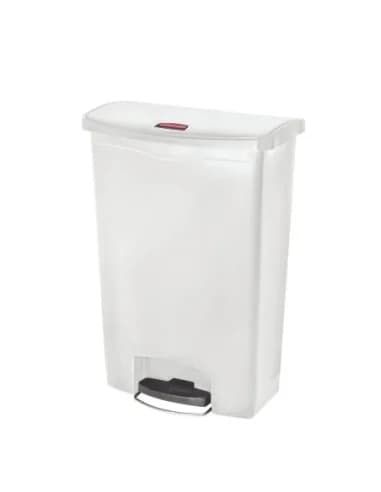 Poubelle à pédale frontale large Slim Jim Step-On Rubbermaid blanche 90L