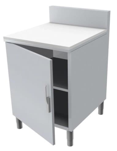 MEUBLE NEUTRE ADOSSE 150X50 MM. 2P. BATTANTES DESSUS INOX EP.20 + POLYETHYLENE EP.20 MM FERMETURE AVEC LOQUETEAU ETAGERE INTER