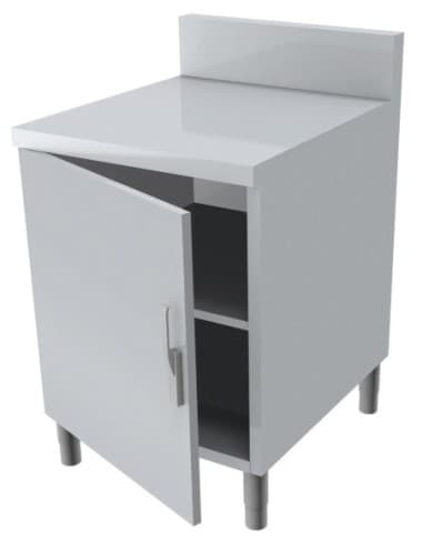 MEUBLE NEUTRE DESSUS INOX 304. 1 PORTE BATTANTE AVEC FERMETURE LOQUETEAU. DOSSERET INOX 150X50 MM L (en mm) : 500 - P (en mm) :