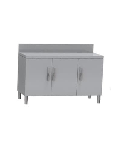 MEUBLE NEUTRE DESSUS INOX 304. 2 P. COULISSANTES DOSSERET INOX 150X50 MM ETAGERE INTERMEDIAIRE REGLABLE SUR VERINS INOX REGLABLE