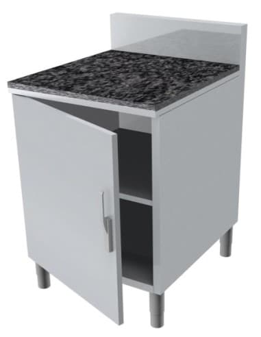 MEUBLE NEUTRE DESSUS GRANIT EP.20MM. 3P. BATTANTES AVEC FERMETURE LOQUETEAU. DOSSERET INOX 150X50 MM ETAGERE INTERMEDIAIRE REGLA