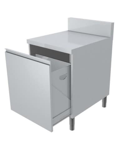 MEUBLE POUBELLE DESSUS INOX + DOSSERET 150X50MM POUBELLE INOX SUR TIROIR COULISSANT DESSUS EP.40 MM SANS JOUES LATERALES SUR VER