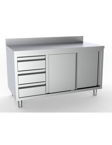 700 PLAN DE TRAVAIL PORTES COULISST TIROIRS À GAUCHE AVEC BORD RELEVÉ 1600