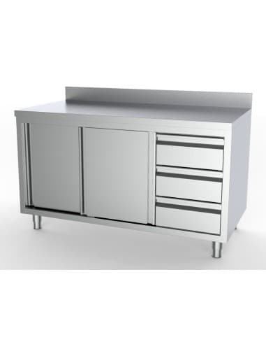 700 PLAN DE TRAVAIL PORTES COULISST TIROIRS À DROITE AVEC BORD RELEVÉ 1600