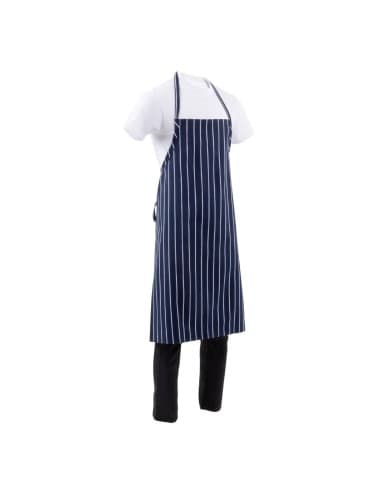 Tablier bavette tissé Chef Works Premium rayures bleue marine et blanches