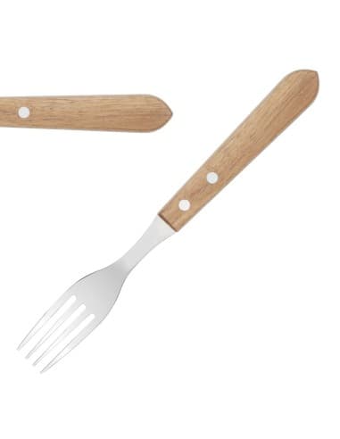 Fourchettes à steak manche en bois d'acacia 100% FSC Olympia 103mm (lot de 12)