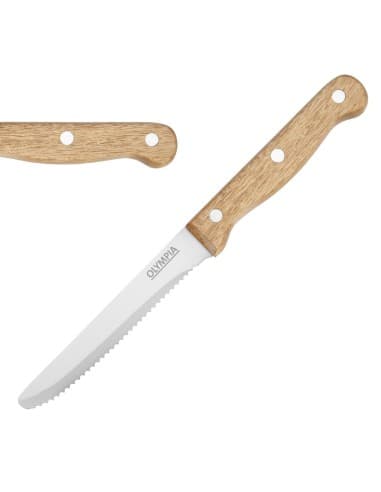 Couteaux à steak arrondis manche en bois d'acacia 100% FSC Olympia 114mm (lot de 12)