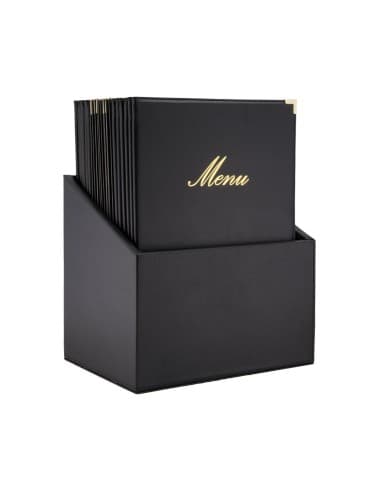 Boîte avec 20 protège-menus simili cuir A4x4 Securit Classic noirs