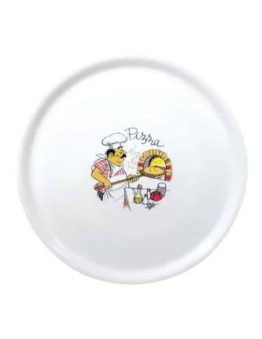 Assiettes à pizza en porcelaine 33 cm Saturnia décor Chef (lot de 6)