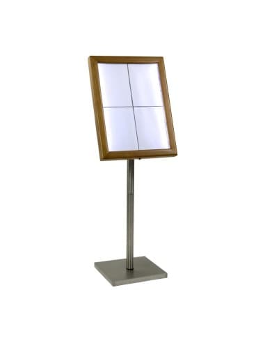 Porte-menu à LED blanches en teck Securit 4xA4 avec poteau et socle