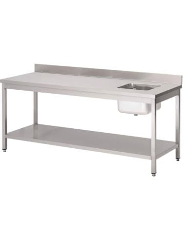Table du chef avec bac Ă droite et dosseret Gastro M 850x1600x700mm