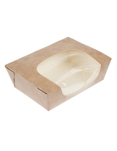 Barquettes Ă salade kraft recyclables avec fenĂȘtre acĂ©tate 825ml (lot de 200)