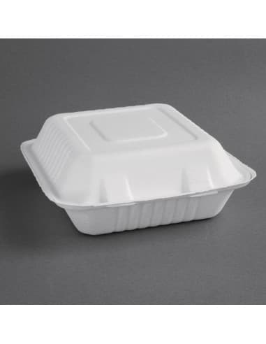 Boîtes avec couvercle à charnière Recyclables en bagasse Fiesta Recyclable 223mm (lot de 200)