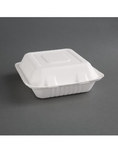 Boîtes 3 compartiments avec couvercle à charnière compostables en bagasse Fiesta Compostable 201mm (lot de 200)