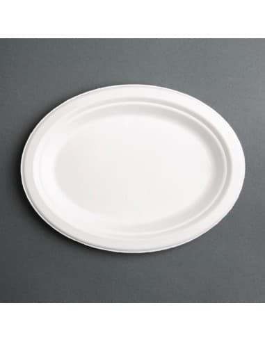 Assiettes ovales compostables en bagasse Fiesta Compostable 198mm (lot de 50)