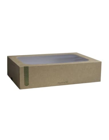 BoĂźtes compostables standards avec plateau et couvercle Ă fenĂȘtre Vegware (Lot de 50)