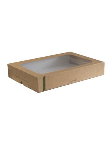 Grandes boîtes compostables avec plateau et couvercle à fenêtre Vegware (Lot de 25)