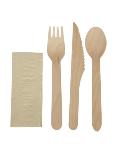 Ensembles de couverts en bois 4-en-1 emballages individuels kraft eGreen (lot de 250)