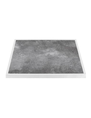 Plateau de table extérieur carré en verre trempé Bolero effet pierre foncée bord blanc 700 mm