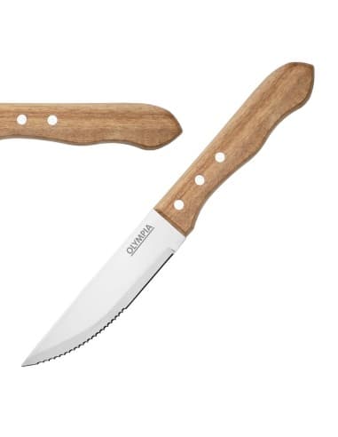 Couteaux à steak manche bois d'acacia 100% FSC Olympia Jumbo 122mm (lot de 12)
