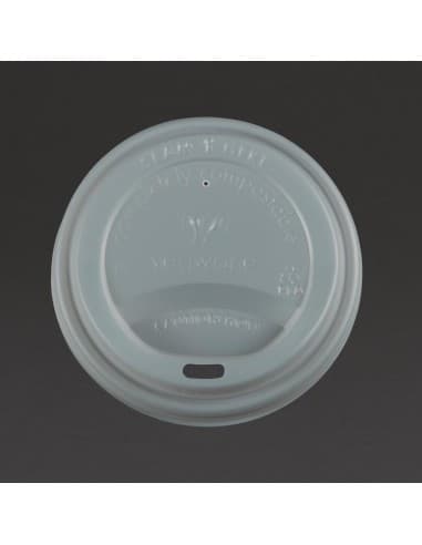 Couvercles compostables CPLA pour gobelets boissons chaudes Vegware 34 cl / 45,5 cl (lot de 1000)