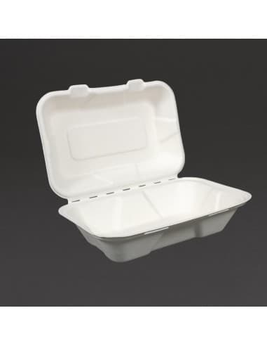 Boîtes repas en bagasse compostables avec couvercle à charnière Vegware 228mm (lot de 200)