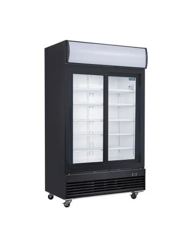 Vitrine réfrigérée positive 2 portes coulissantes avec caisson lumineux Polar Série G 950L noire