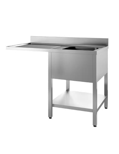 Plonge avec dosseret 1 bac et sous-tablette à droite et 1 égouttoir et espace LV à gauche Gastro M 1200x700x850mm