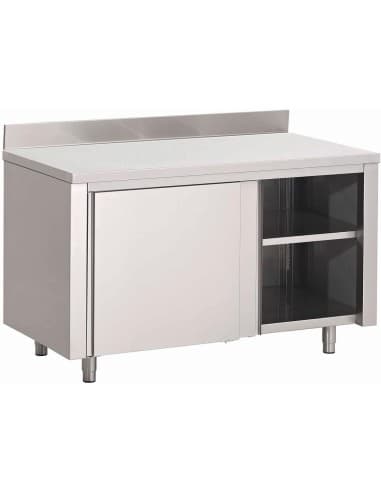 Table armoire inox avec portes coulissantes et dosseret Gastro M 1600 x 700 x 850mm