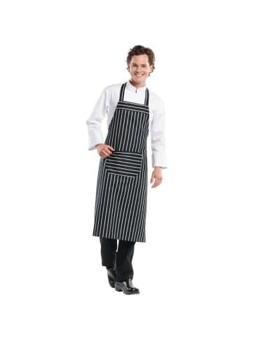 Tablier bavette Chaud Devant Remo rayé noir et blanc