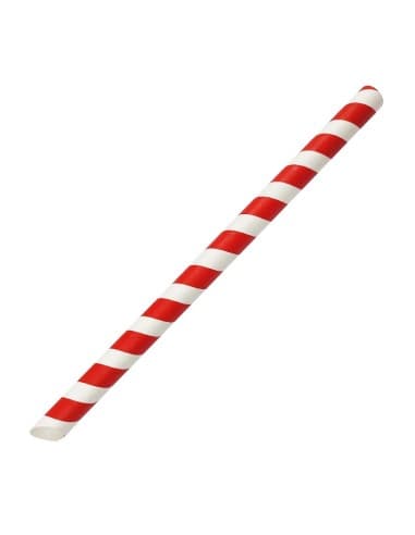 Paille à thé à bulles compostable Fiesta rouge et blanc 12x210mm (lot de 150)