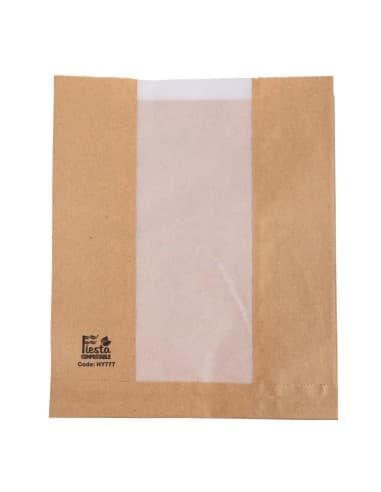 Sacs à pain avec fenêtre en papier cristal Fiesta Compostable 266x215x88mm (lot de 1000)