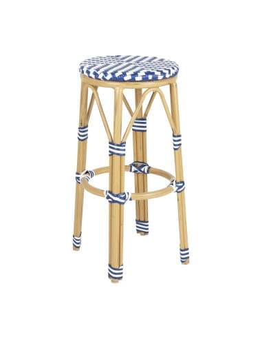 Tabourets de bar en rotin PE style parisien Bolero bleus (lot de 2)