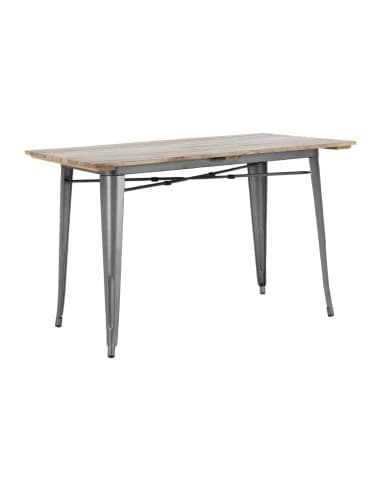 Table à manger à plateau à lattes en bois de manguier et piètement gris acier Bolero Bistro 1200 mm
