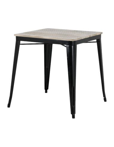 Table à manger à plateau à lattes en bois de manguier et piètement noir Bolero Bistro 650 mm